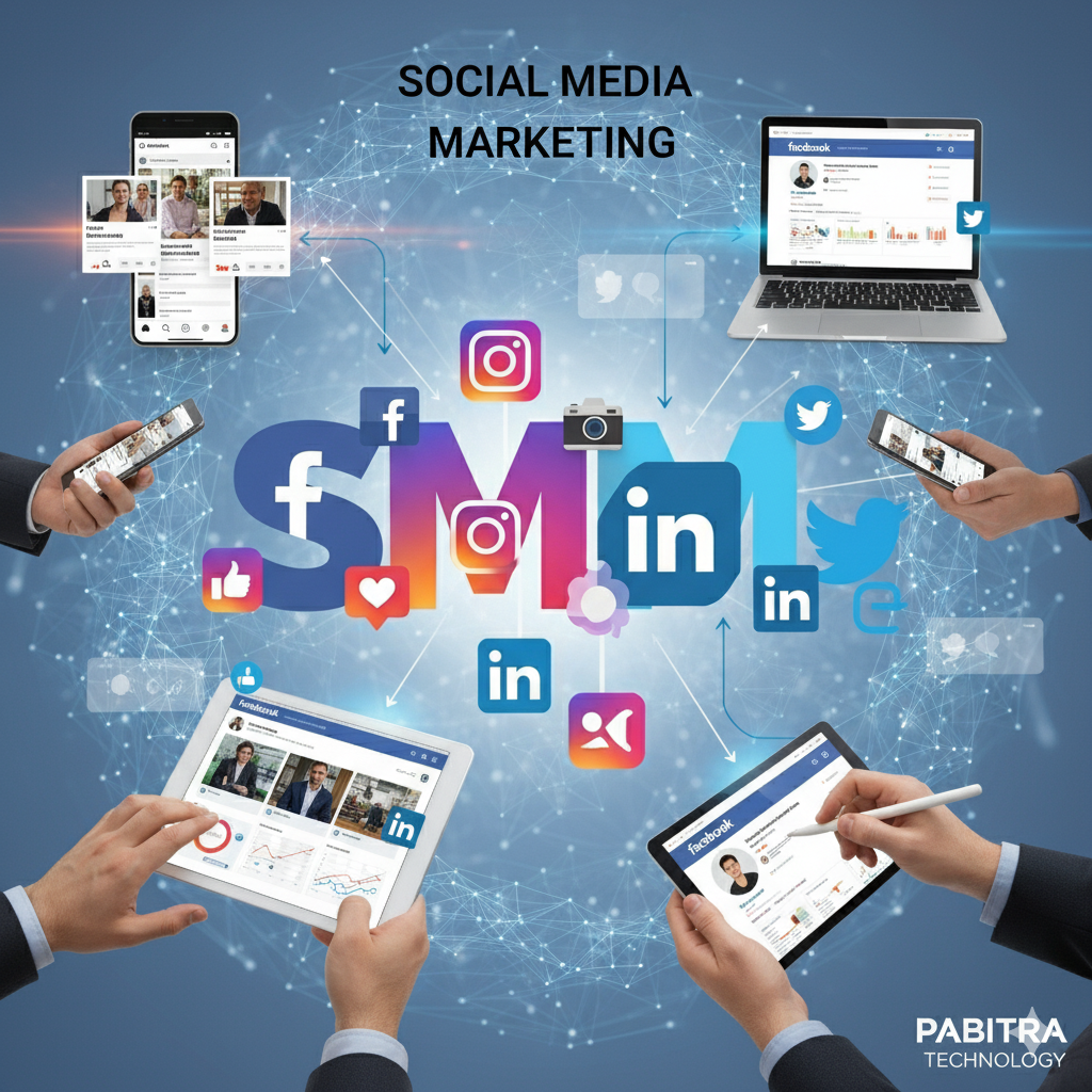 Illustration showing Pabitra Technology's expertise in Social Media Marketing